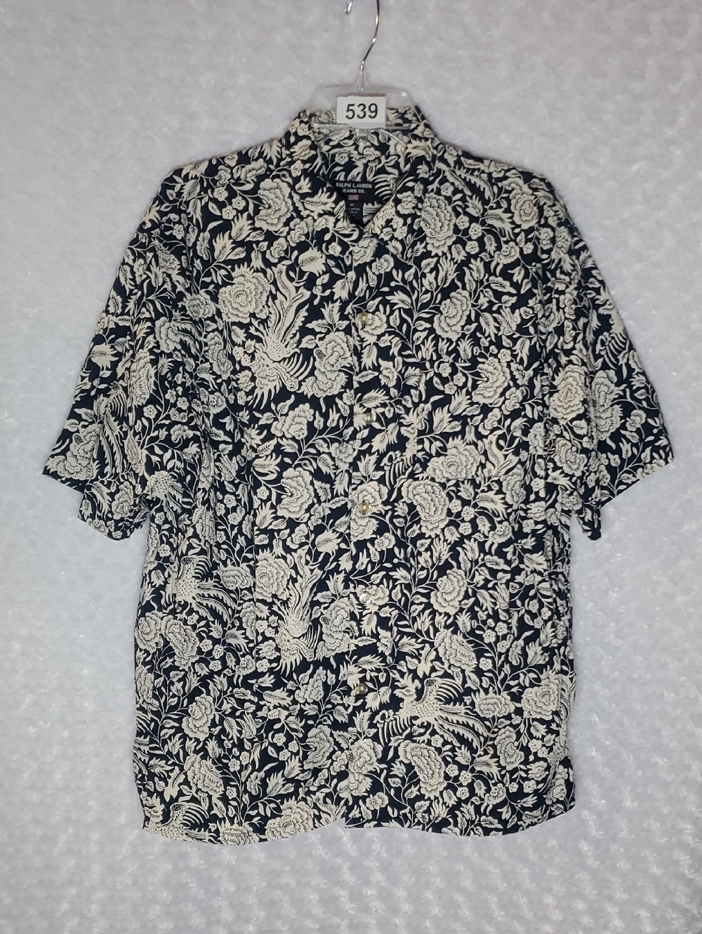 Ralph Lauren Navy and Cream Floral Short-Sleeve Button-Down Shirt - Size M
